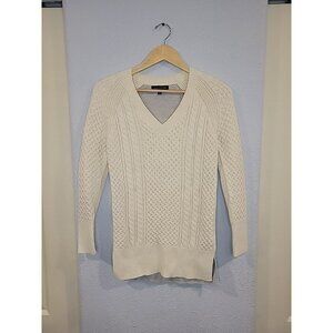 Banana Republic Cable Knit‎ Cream and Gray V-Neck Academia Sweater Women's XS